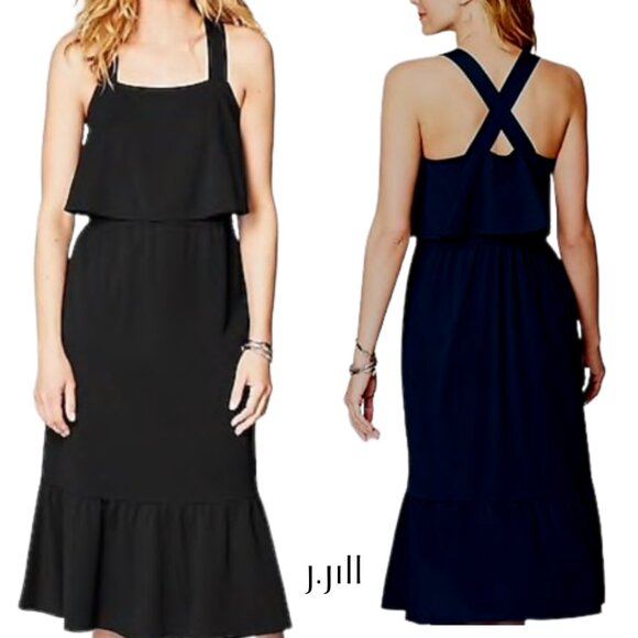 J. Jill Dresses & Skirts - J Jill Women's Black Tiered Sleeveless Cross Strap Midi XS Petite Dress NWT